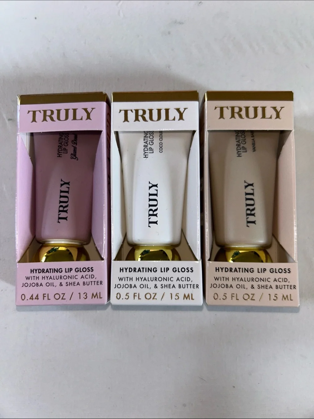 3x TRULY Hydrating Lip Gloss Set - Glazed Donut, CoCo Cloud & Vanilla Baby